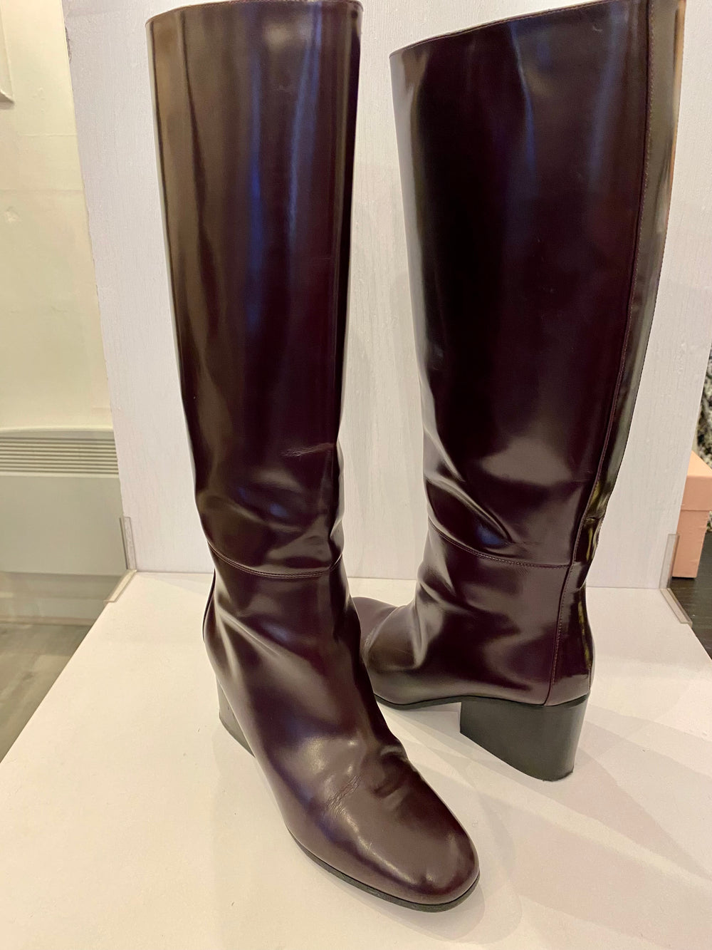 Pre Loved Hermes Purple/ Oxblood Classic Leather Knee high Boots Size uk5.5