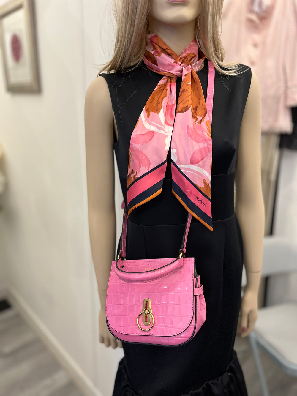 Pre Loved Mulberry Amberley in Pink Embossed Leather & Floral Twilly