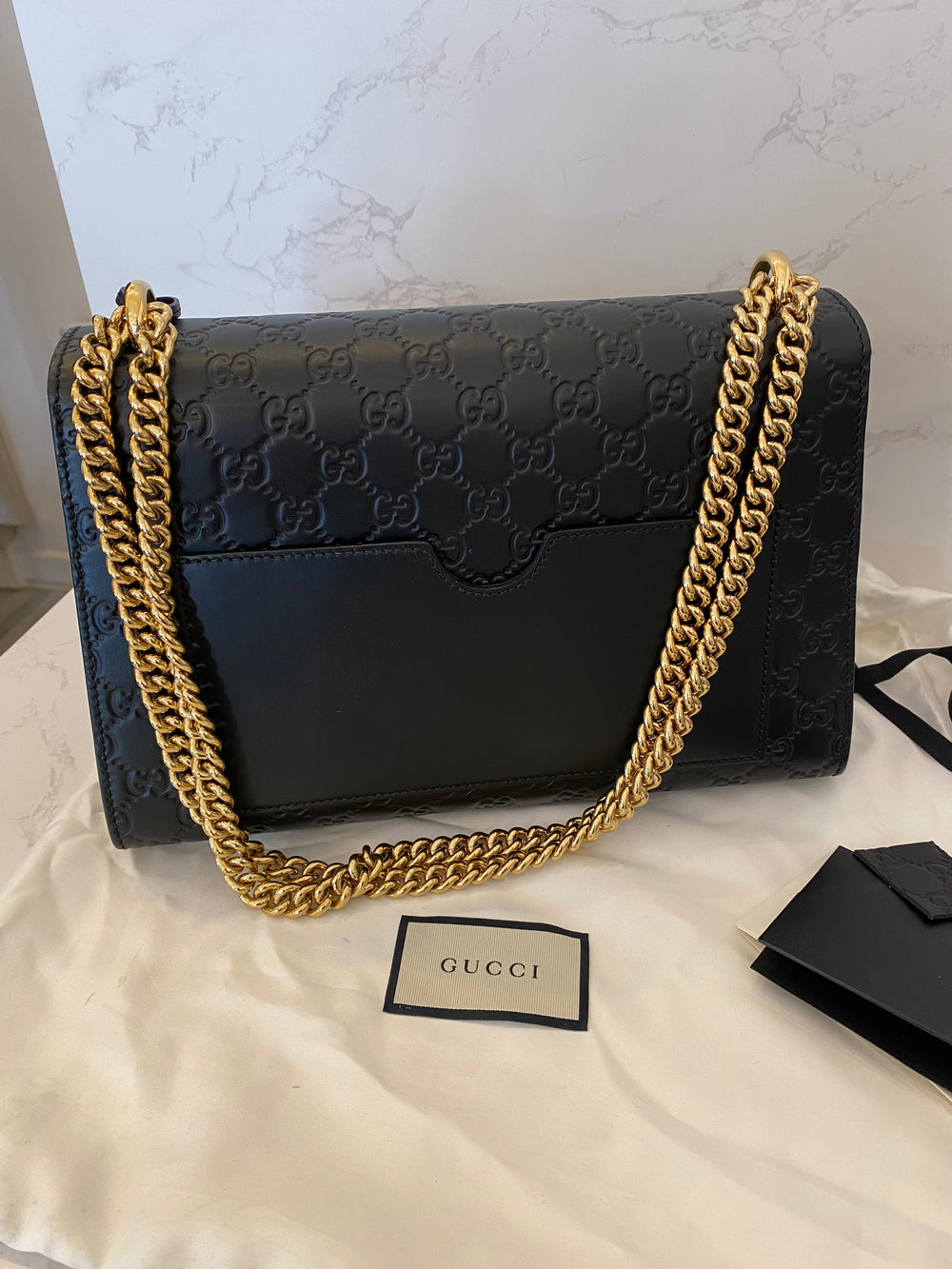 Pre Loved Gucci Guccissima Padlock Shoulder Bag in Black Leather