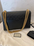 Pre Loved Gucci Guccissima Padlock Shoulder Bag in Black Leather
