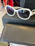 Pre Loved Chanel white acetate rectangle sunglasses