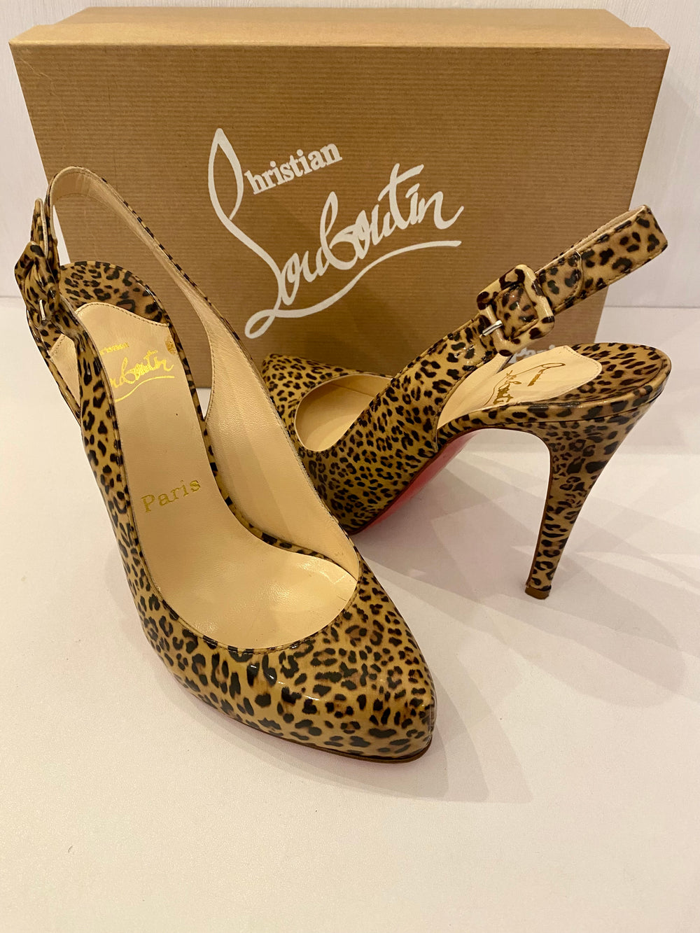 Pre Loved Christian Louboutin 120 Patent Leopard Heels uk4