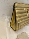 Pre Loved Jimmy Choo Avenue Gold Metallic Quilted Clutch (excellent)