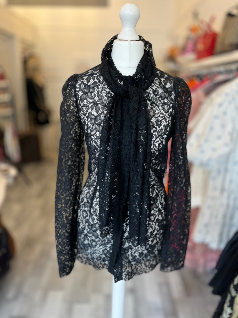 Pre Loved Dolce & Gabbana Black Lace Fitted Blouse size 38 uk6