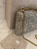 Pre Loved Jimmy Choo Champagne Glitter Clutch Bag - excellent