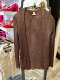 Hermes Vintage Bronze Metallised Knit Longline Cardigan FR38 UK 10