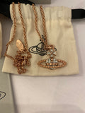 Pre Loved Vivienne Westwood Rose Gold Tone & Diamante Orb Necklace and earrings (excellent)