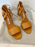 Pre Loved Manolo Blahnik Tan Cage Design Lace Tie Sandals UK4 - NEW