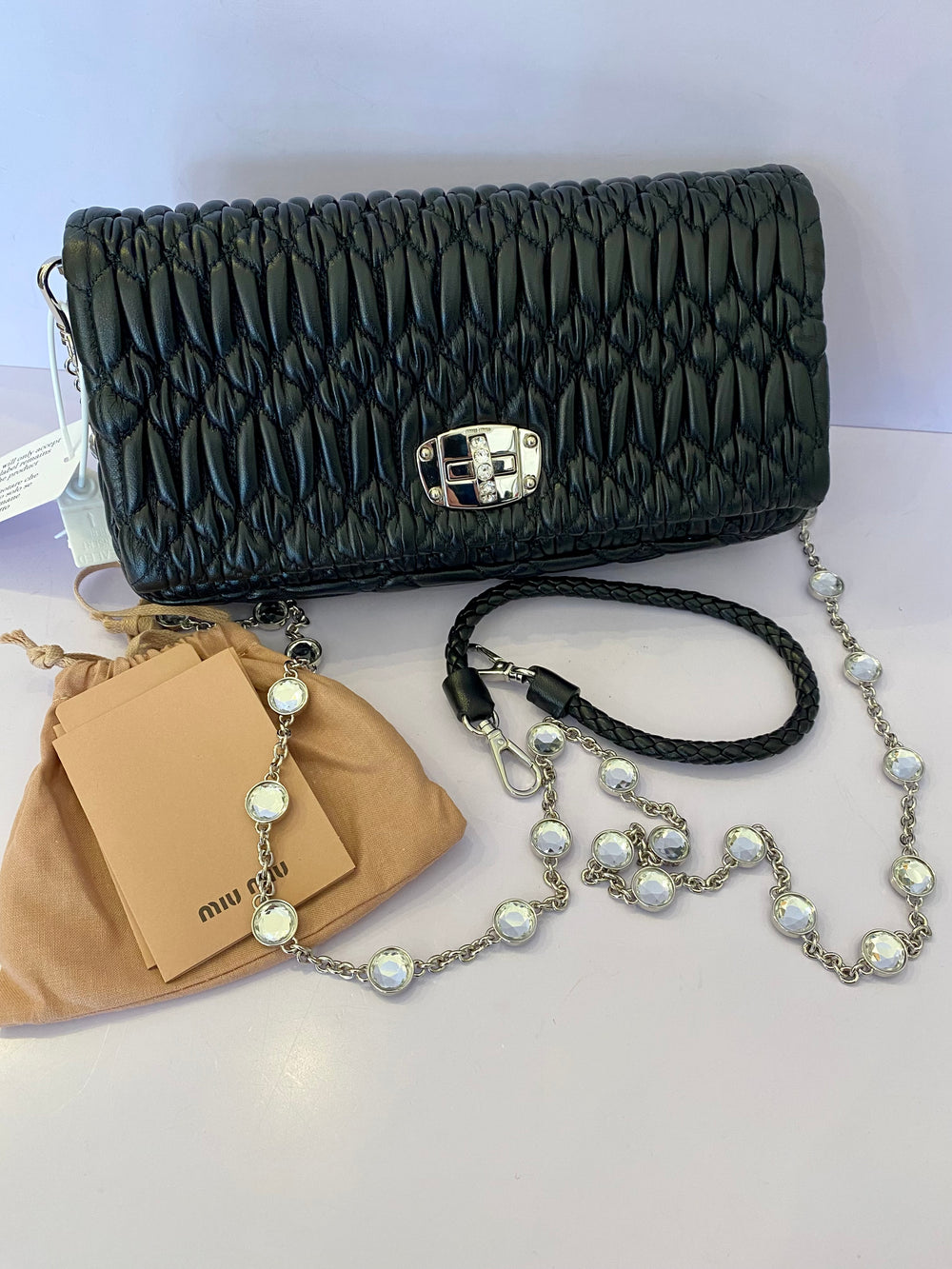 Pre Loved Miu Miu Black Crystal Matelasse Shoulder/Cross Body/Clutch Bag (new)