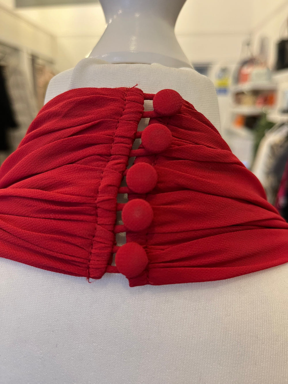 Pre Loved Amanda Wakeley Red Velvet Halter Neck Dress fits UK10-12