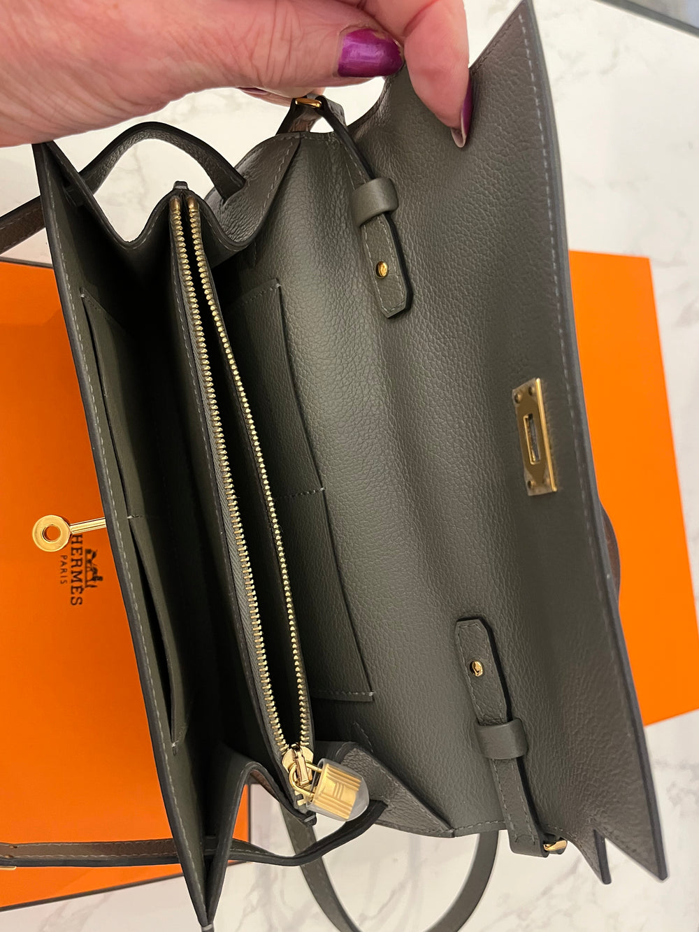 Pre Loved 2024 Hermes Kelly Classique To Go in Epsom Gris Leather (new)