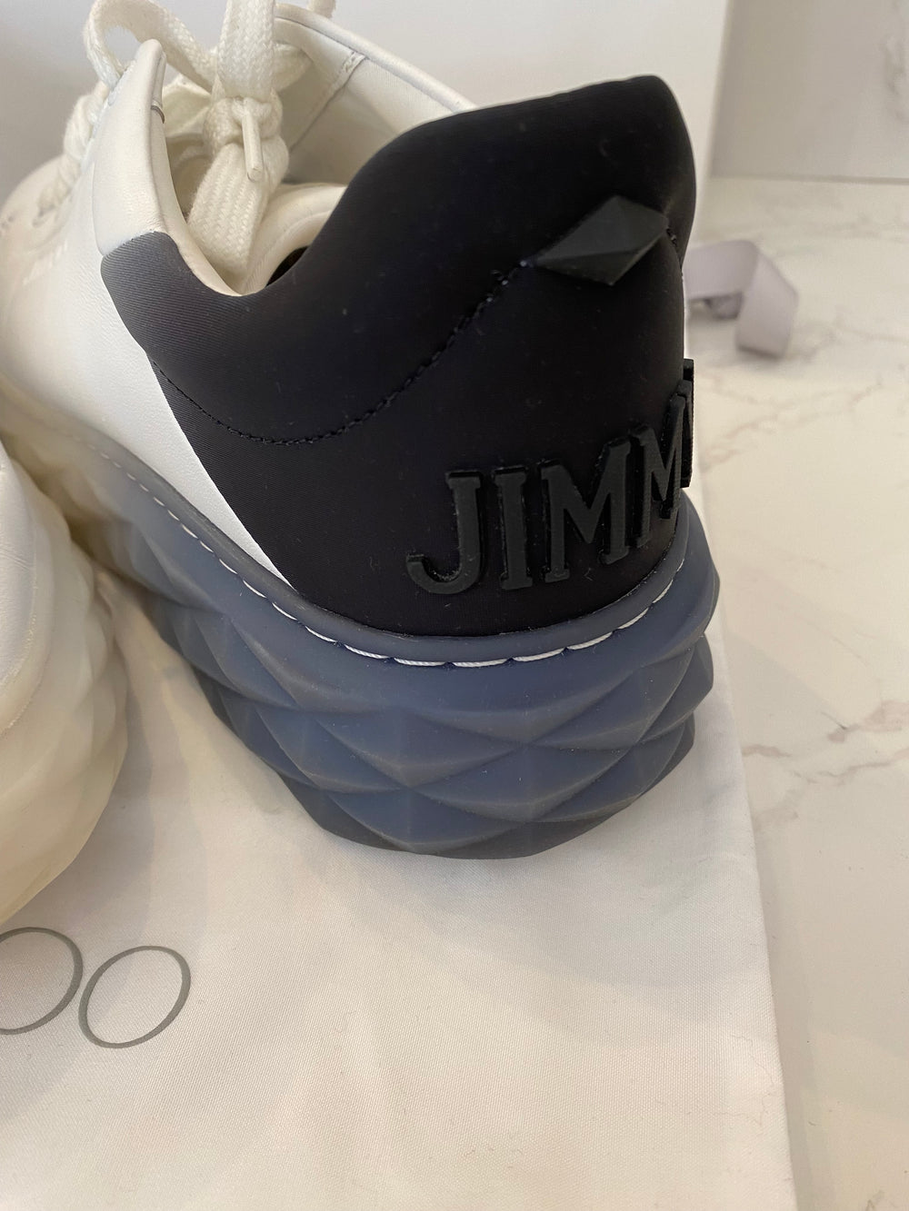Pre Loved Jimmy Choo Maxi F11 Diamond Trainers Black & White UK7 (as new)
