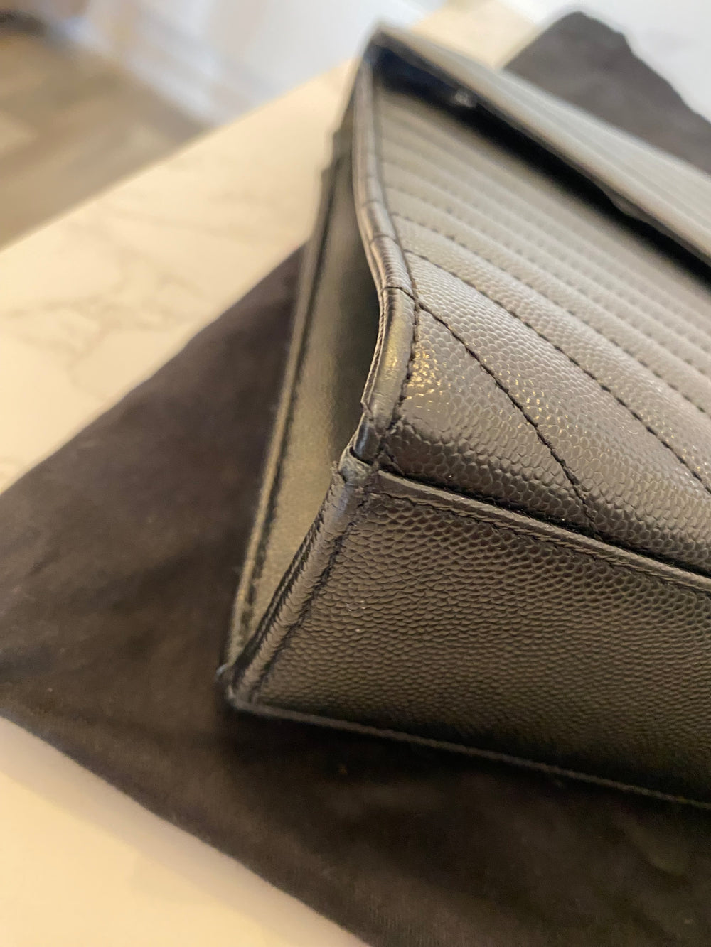 Pre Loved Yves Saint Laurent Black Leather Chevron Envelope Bag - Excellent