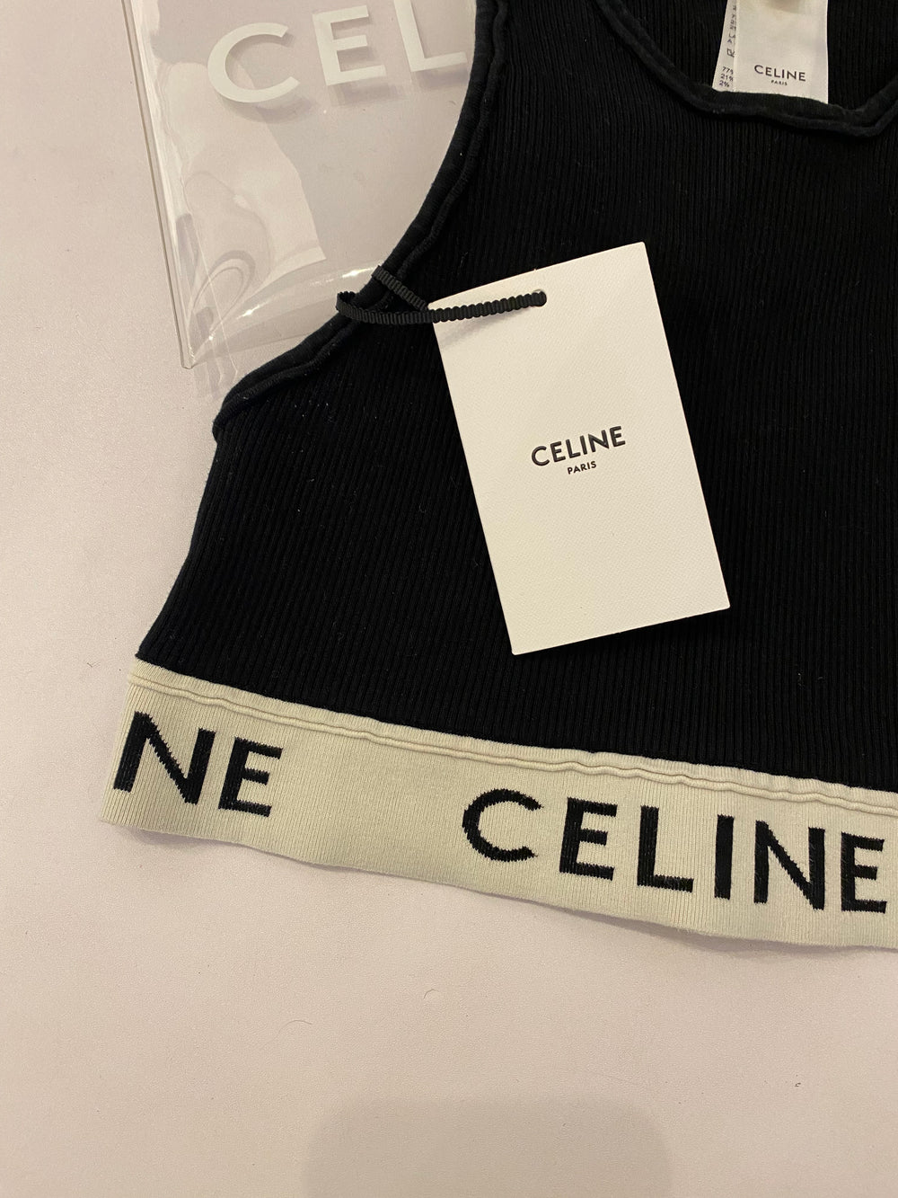 Pre Loved Celine Black Technical Jersey Bra Top  size L fits uk12-14 (excellent)