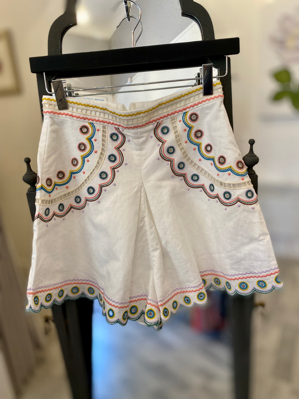 Pre Loved Zimmerman Embroidered Linen White Shorts UK6