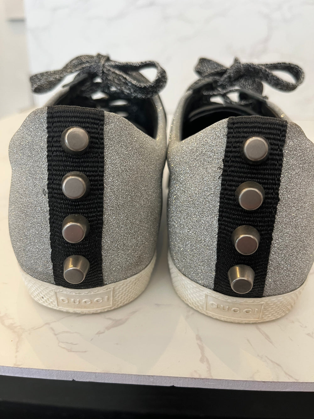 Pre Loved Gucci Silver Glitter Bambi Low Top Sneakers - Size 5