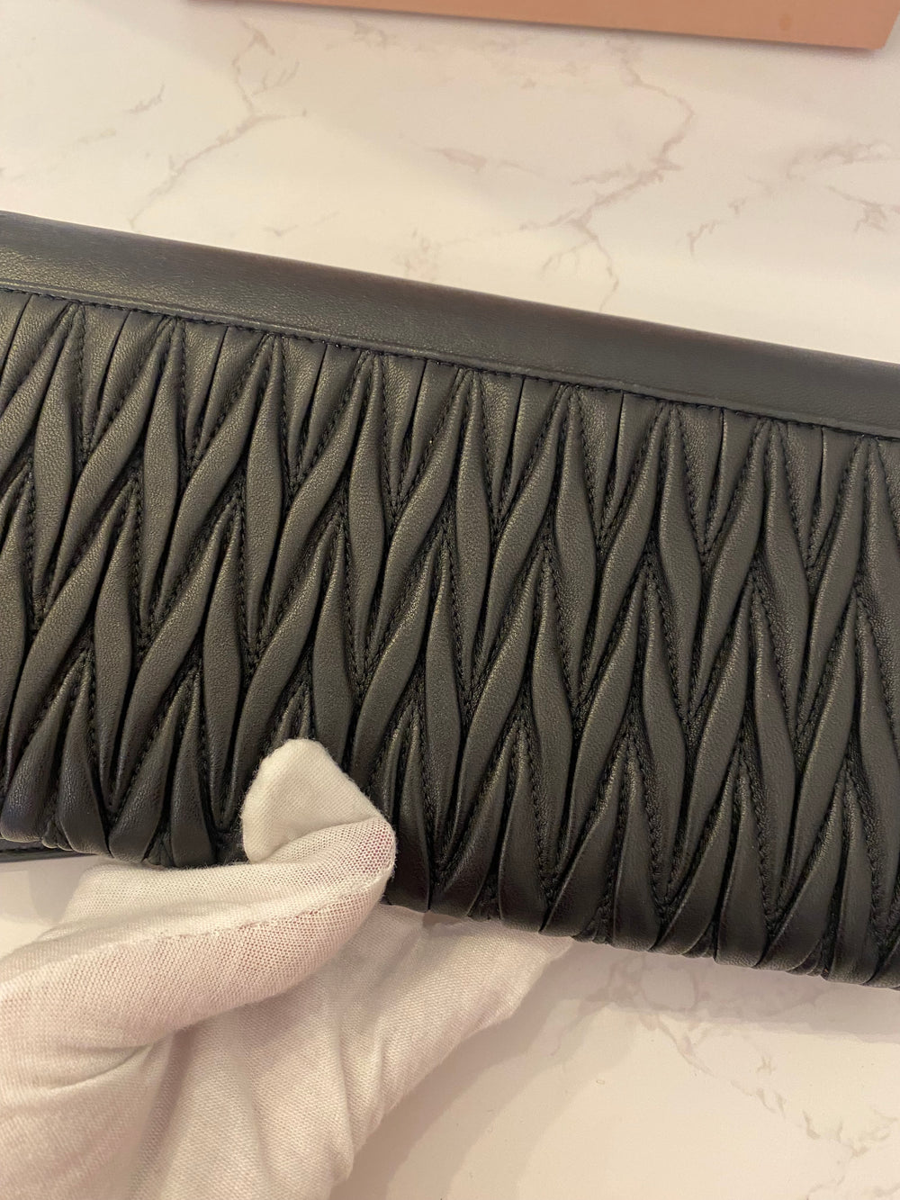 Pre Loved Miu Miu Black Matelasse Leather Flap Clutch Bag With Removable Pouch