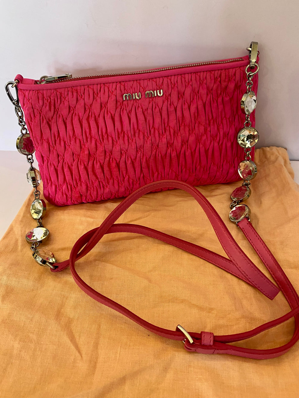 Pre Loved Miu Miu Pink Cotton Crystal Shoulder /Clutch Bag