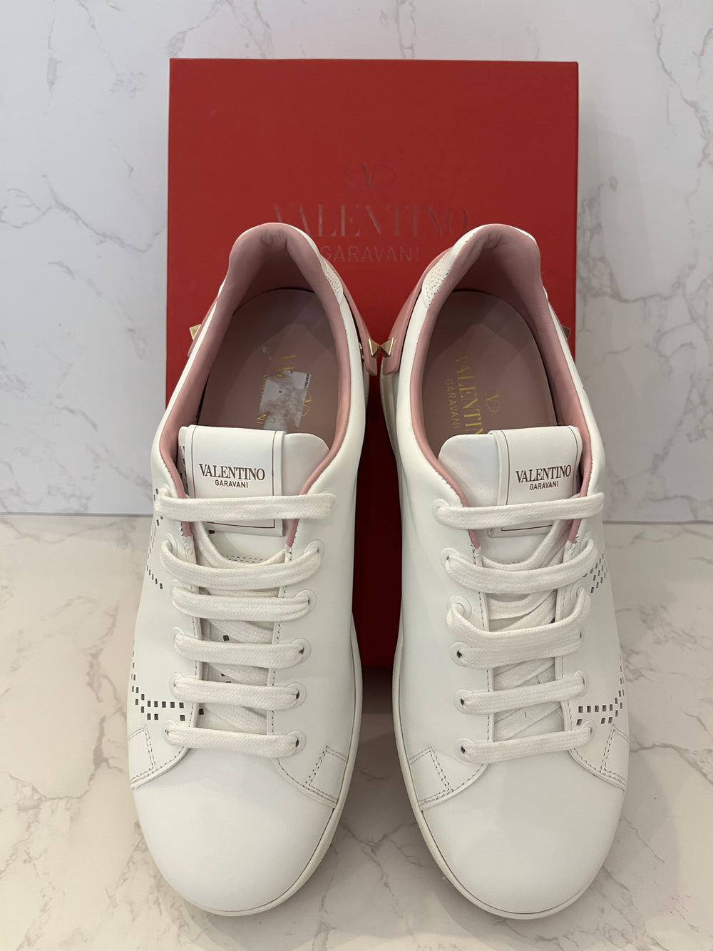 Pre Loved Valentino Backnet Perforated Leather Trainers UK 5.5