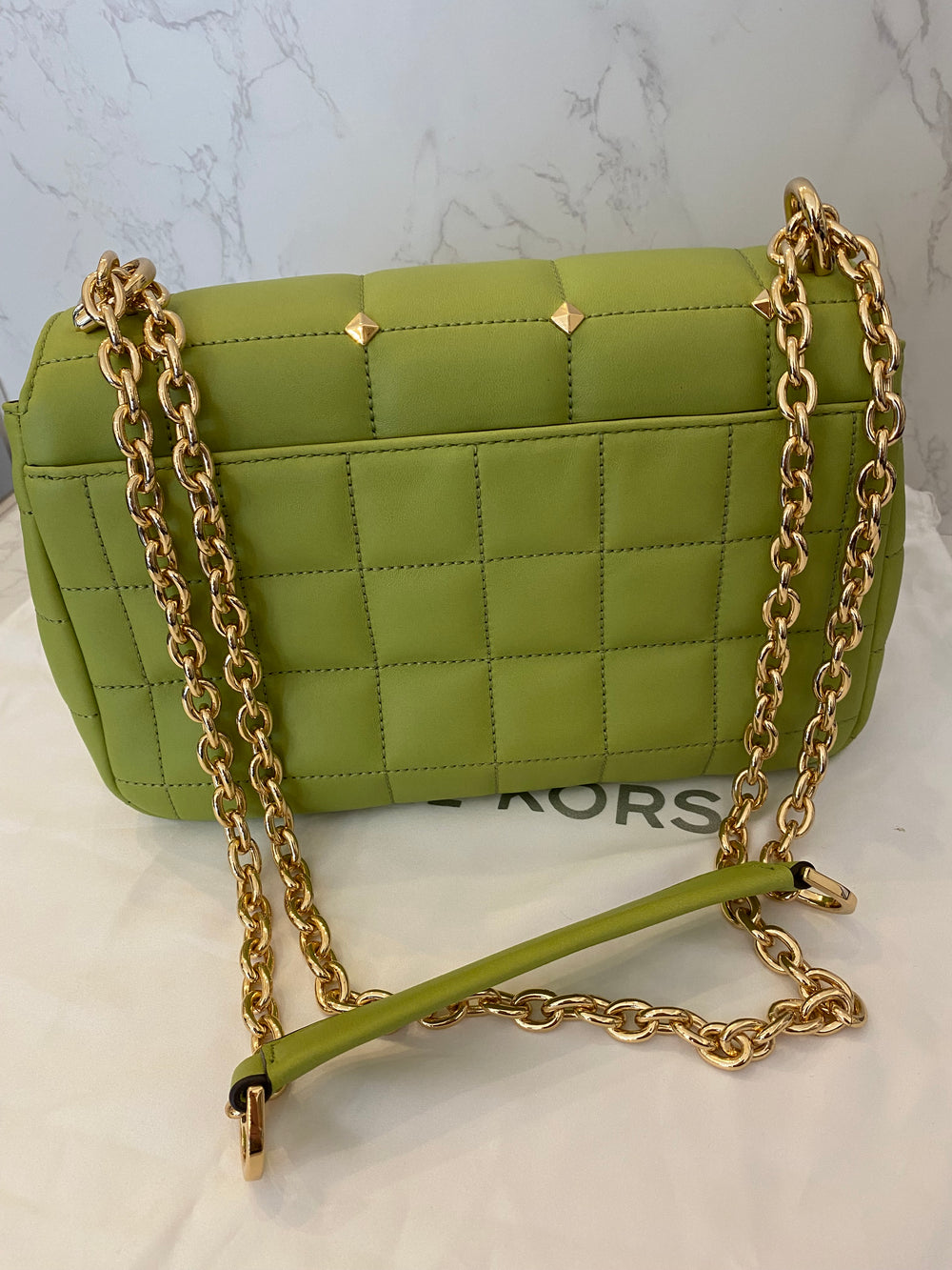 Pre Loved Michael Kors Soho  Studded Handbag in Green Leather (excellent)