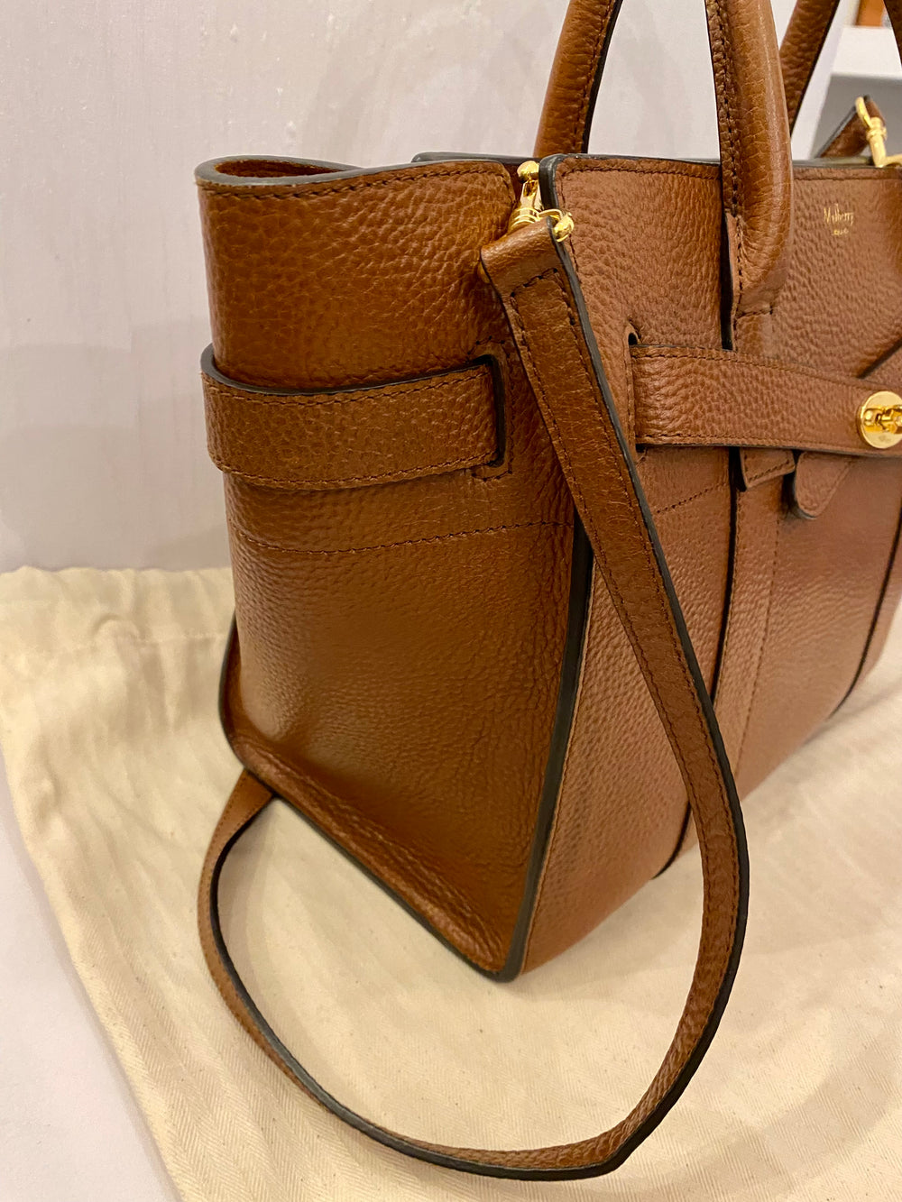 Pre Loved Mulberry Small Zipped Bayswater in Classic Grain Oak Leather