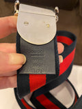 Pre Loved Gucci Navy & Red Web Belt  - Silver D Ring Buckle Size 80cm