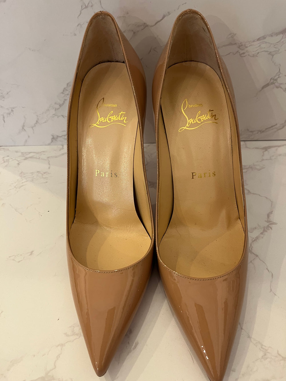 Pre Loved Christian Louboutin Nude Patent Heels uk3.5 **RESERVED ME**