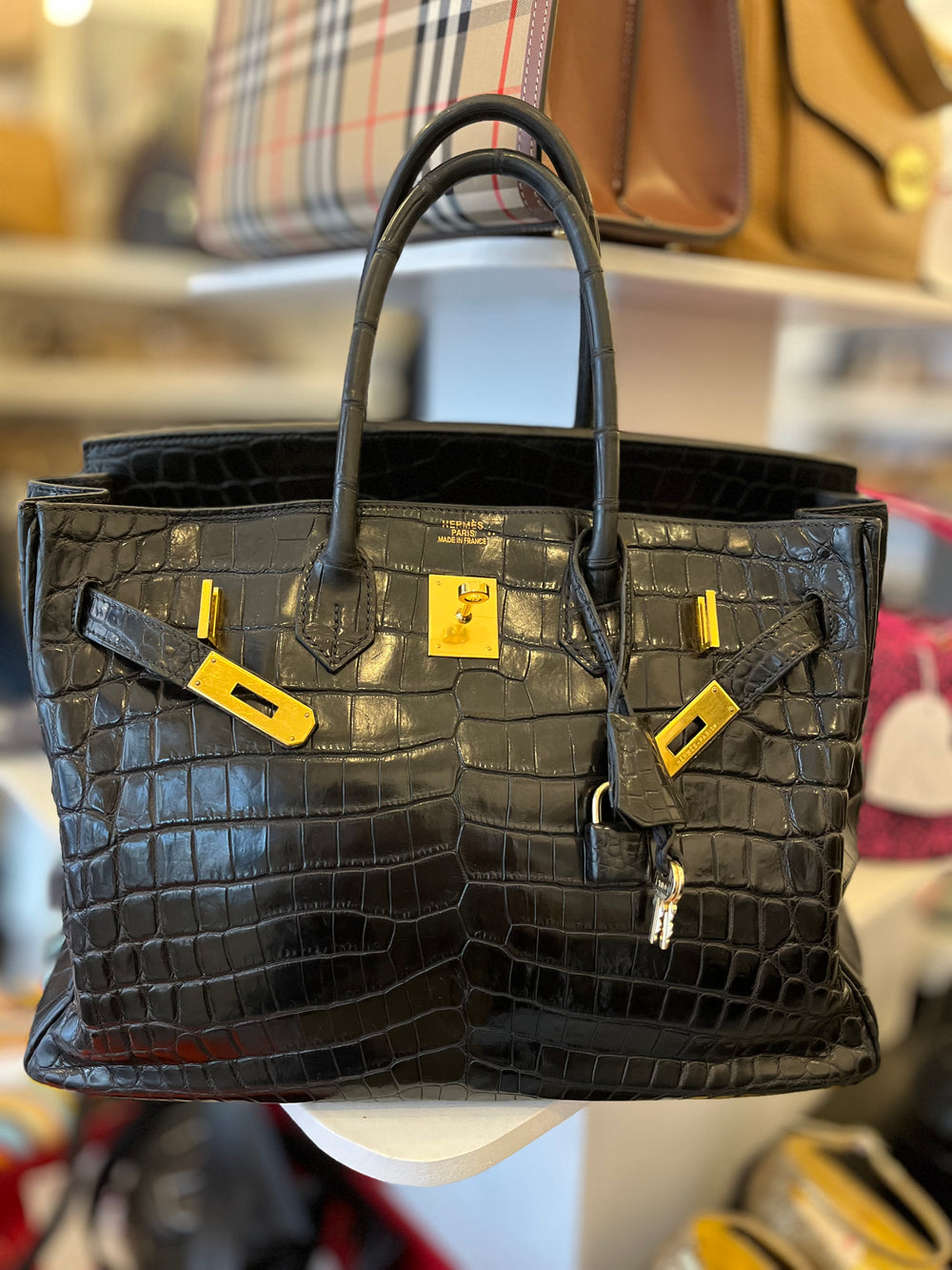 Pre Loved Hermes Birkin 35 in Black Certified Exotic Leather