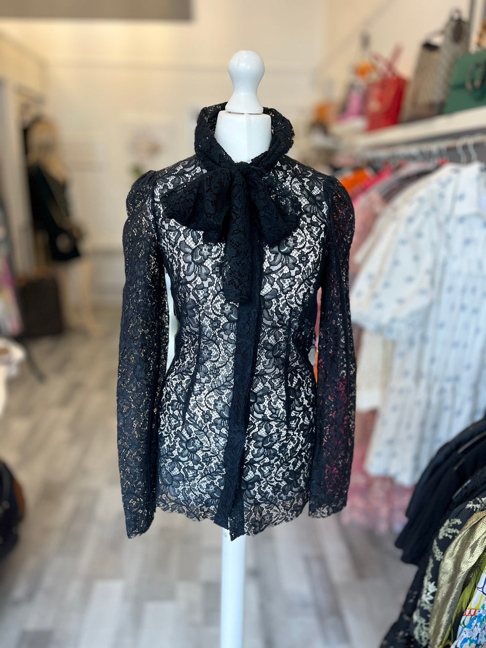 Pre Loved Dolce & Gabbana Black Lace Fitted Blouse size 38 uk6