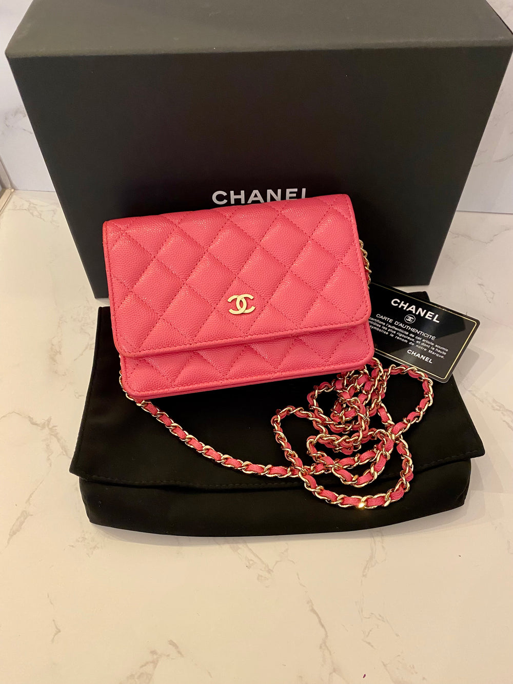 Pre Loved Chanel Mini Wallet on Chain in Pink 2020 (excellent)