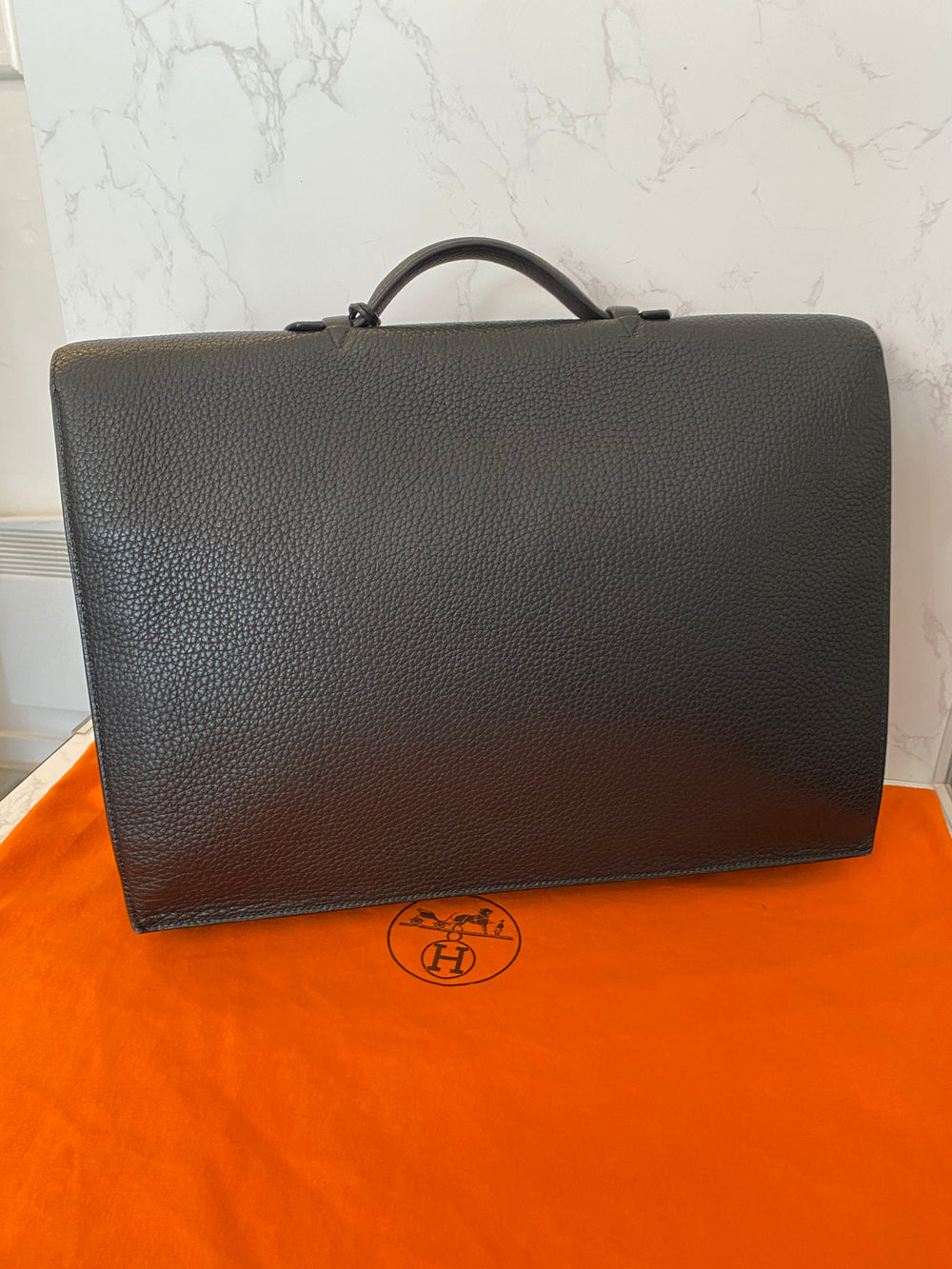 Pre Loved Hermes Sac a Depeches Briefcase 40 in Black Grained Leather year 1986