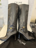 Pre Loved Celine Claude Long Black Leather Triomphe Boots UK 7 (new)