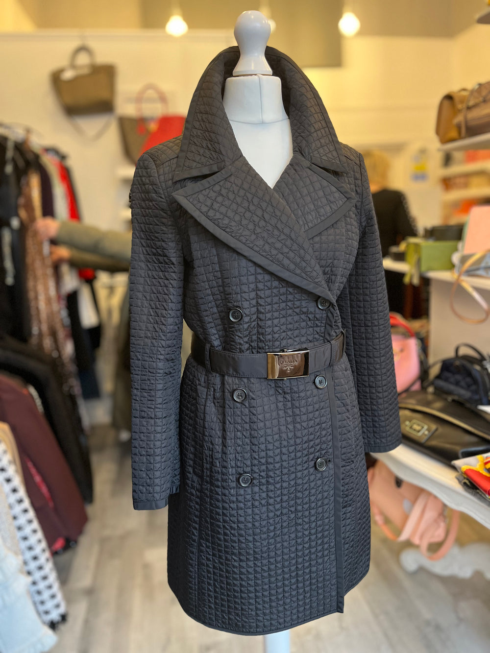 Pre Loved Prada Quilted Belted Coat UK 8