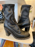 Chanel Black Leather Ankle Boots with CC Toe and Chain Sole Design  UK 5