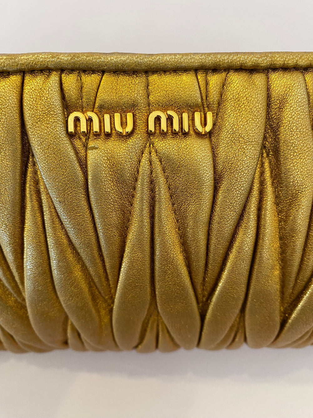 Pre Loved Miu Miu Matelasse Gold Wristlet Clutch Bag