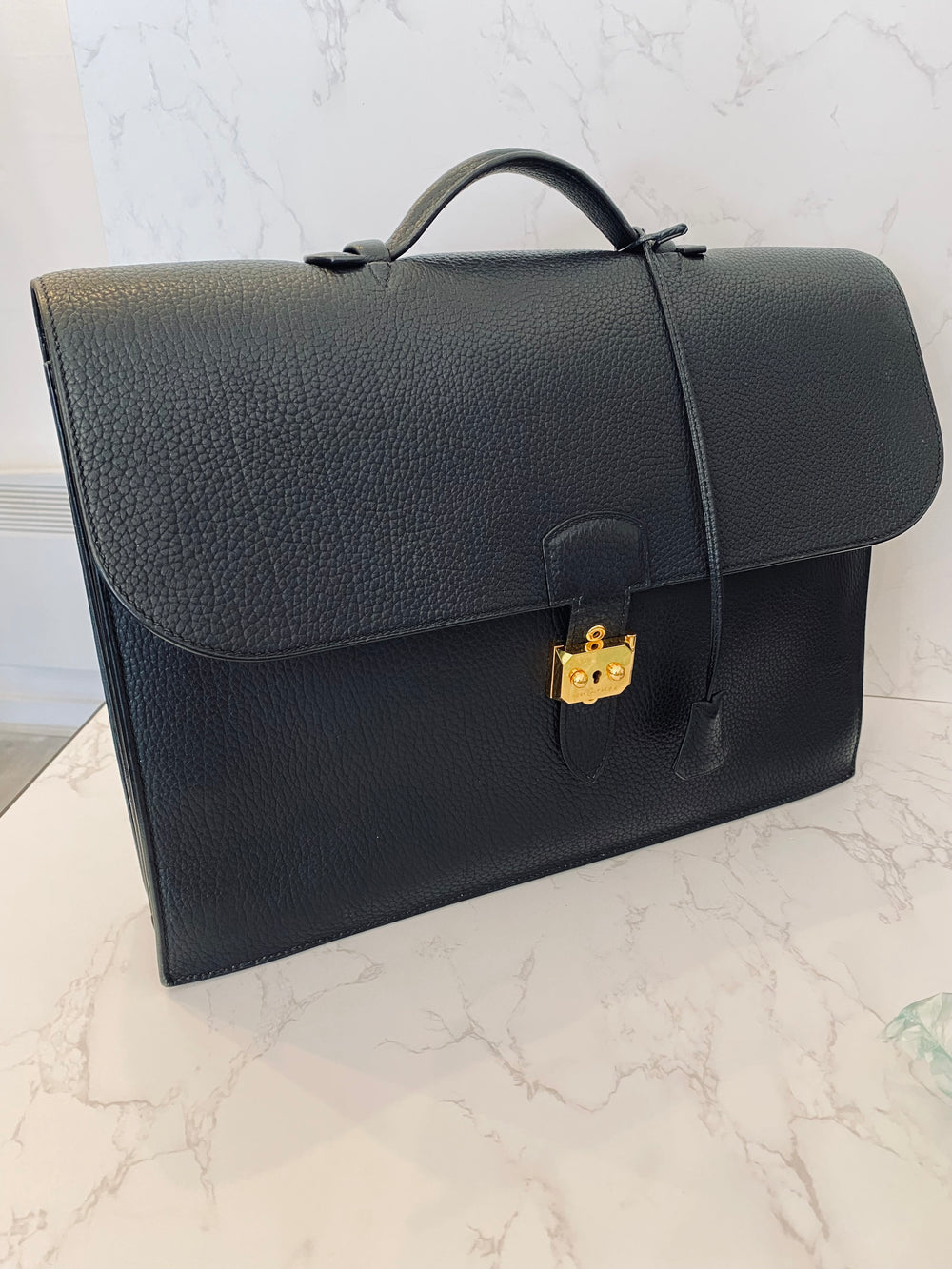 Pre Loved Hermes Sac a Depeches Briefcase 40 in Black Grained Leather year 1986