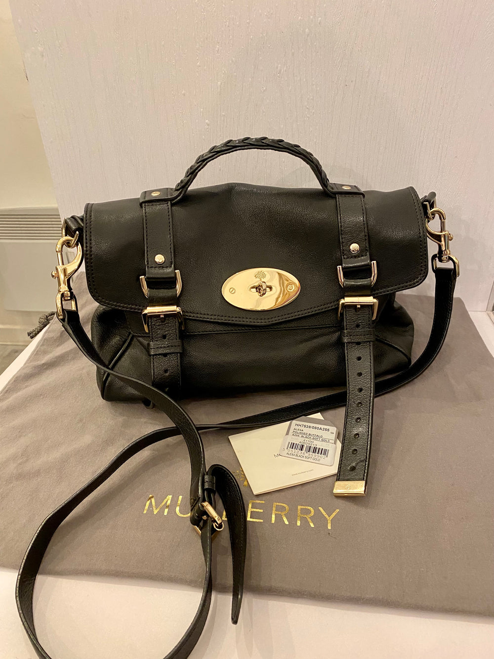 Pre Loved Mulberry Small Alexa in Black Polished Buffalo