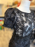 Pre Loved Spencer Railton Black Lace Ribbonwork & Feathers 2 Piece uk8-10