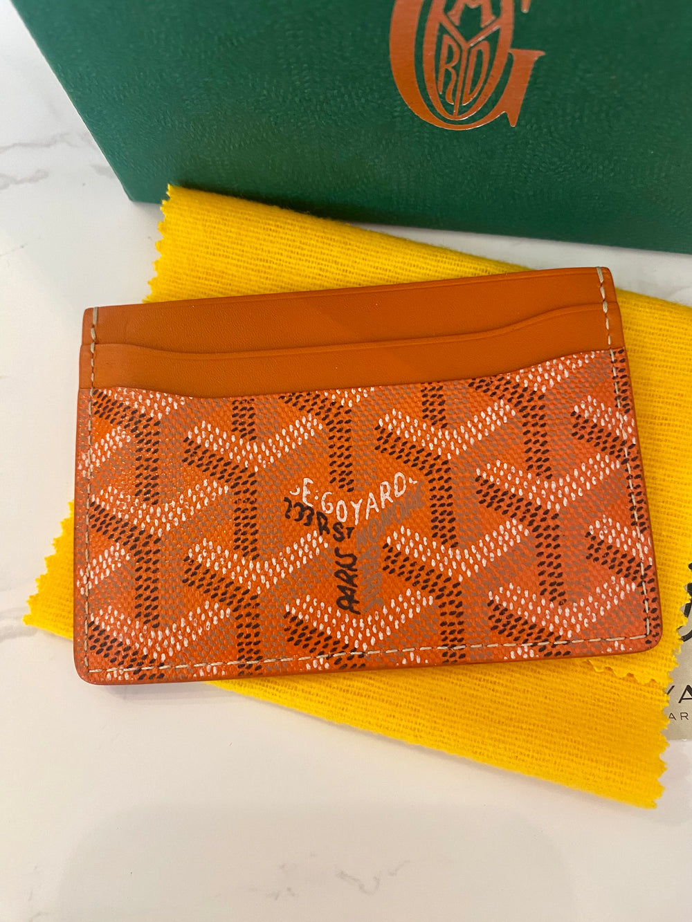 Pre Loved Goyard Saint-Sulpice Card Wallet in Orange - excellent