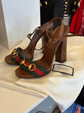 Gucci brown leather and web stripe sandals - Size UK 5