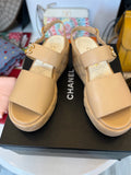 Pre Loved Chanel Beige Leather Dad Sandals UK 5 (new)