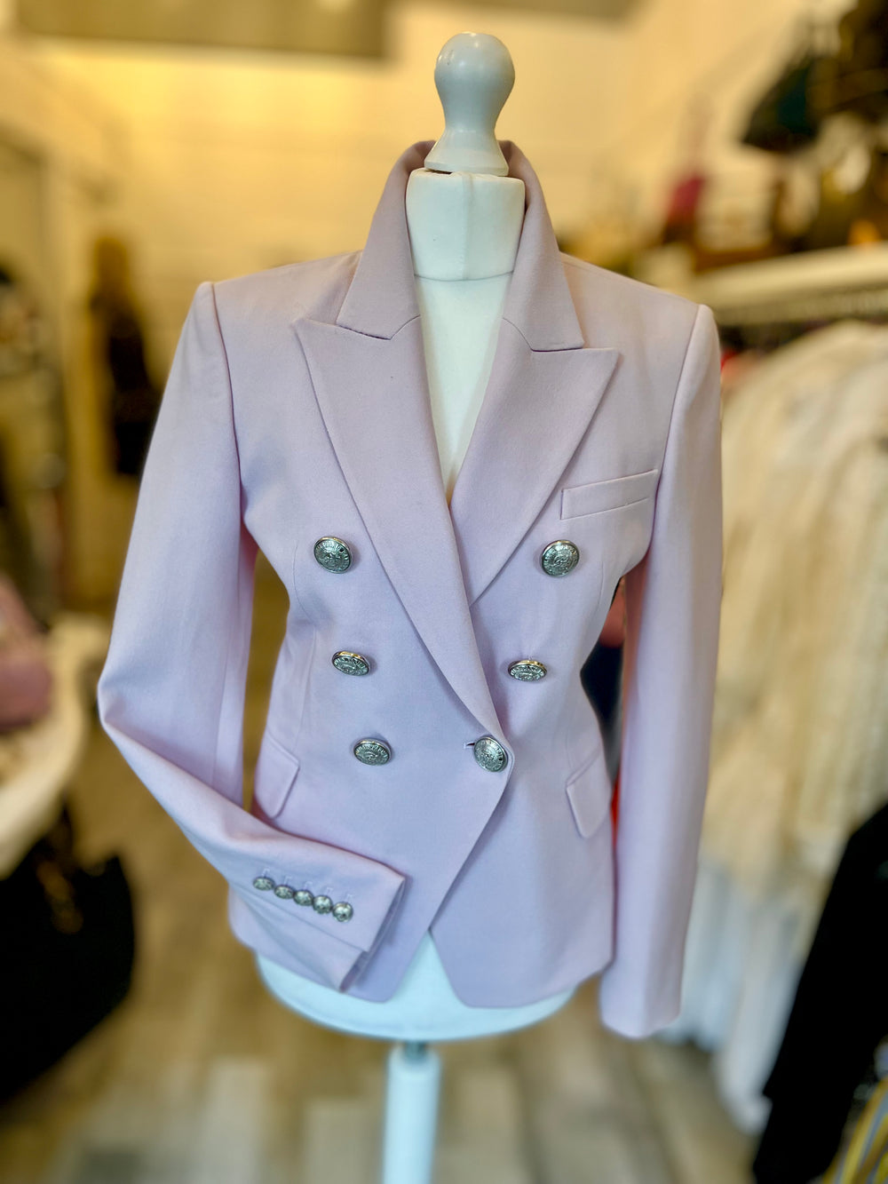 Pre Loved Balmain Double Breasted Lilac Wool Blazer size 34 fits UK 6