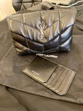 Pre Loved Saint Laurent Toy Puffer Clutch Bag in Black Lambskin with Card Holder (excellent)
