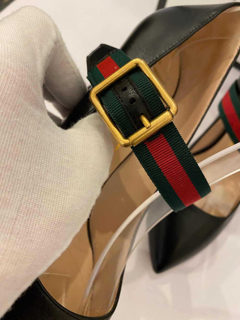 Pre Loved Gucci Sylvie Web Stripe Heels uk3.5