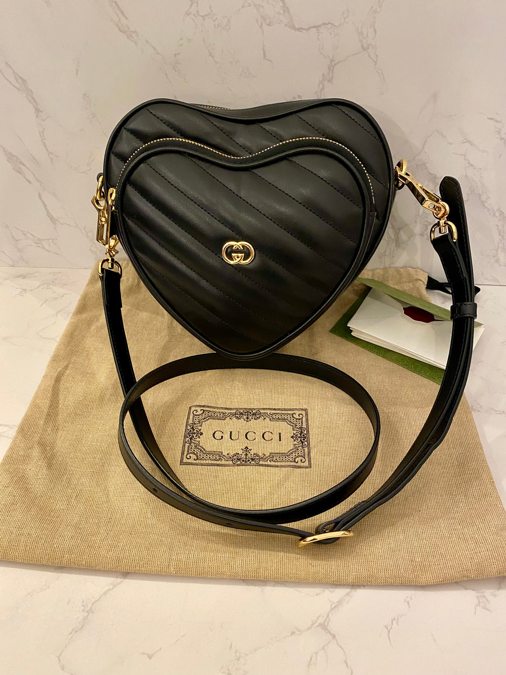 Pre Loved Gucci Interlocking G Mini Heart Crossbody Bag in Black (new)