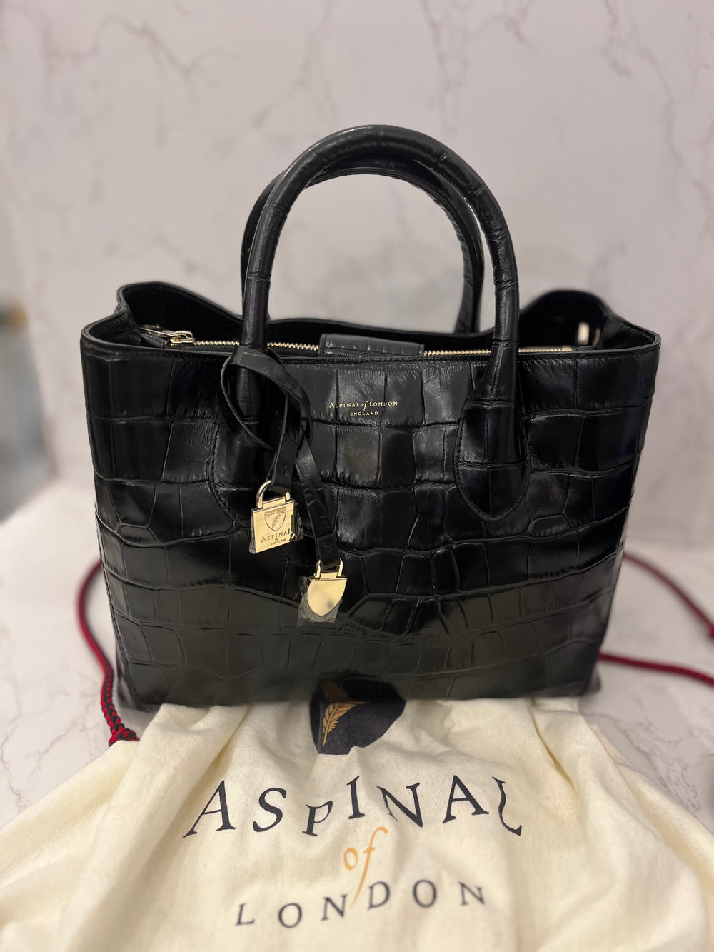 Pre Loved Aspinal of London Embossed Leather Small Tote Bag (new)