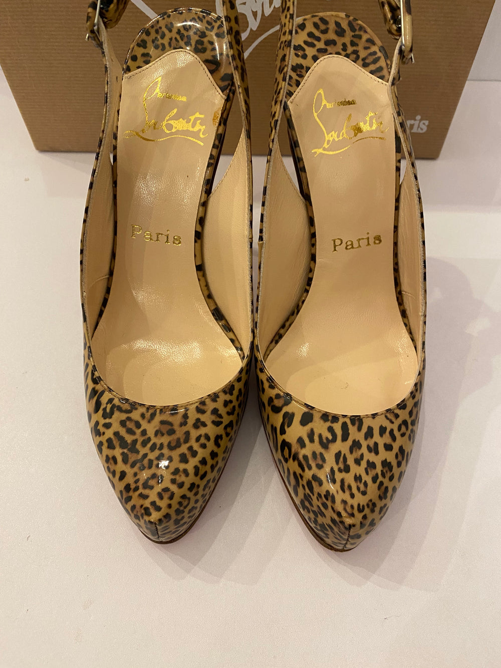 Pre Loved Christian Louboutin 120 Patent Leopard Heels uk4