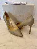 Pre Loved Jimmy Choo Romy 100 in Champagne Glitter uk6.5