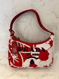 Pre Loved Prada Re-Edition 2000 Embroidered Drill Mini Bag in Red and Cream