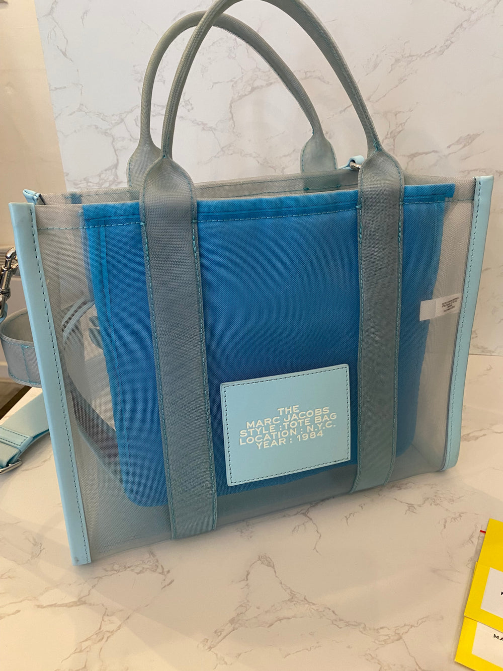 Pre Loved Marc Jacobs The Tote Bag Mesh Aqua Blue